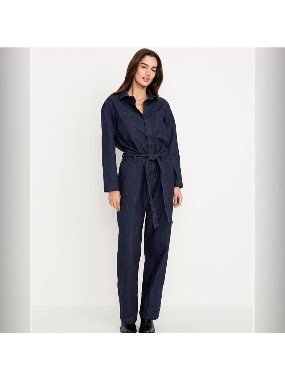 Old Navy Long Sleeve Denim Dark Wash Utility Jumpsuit Coveralls NWT M